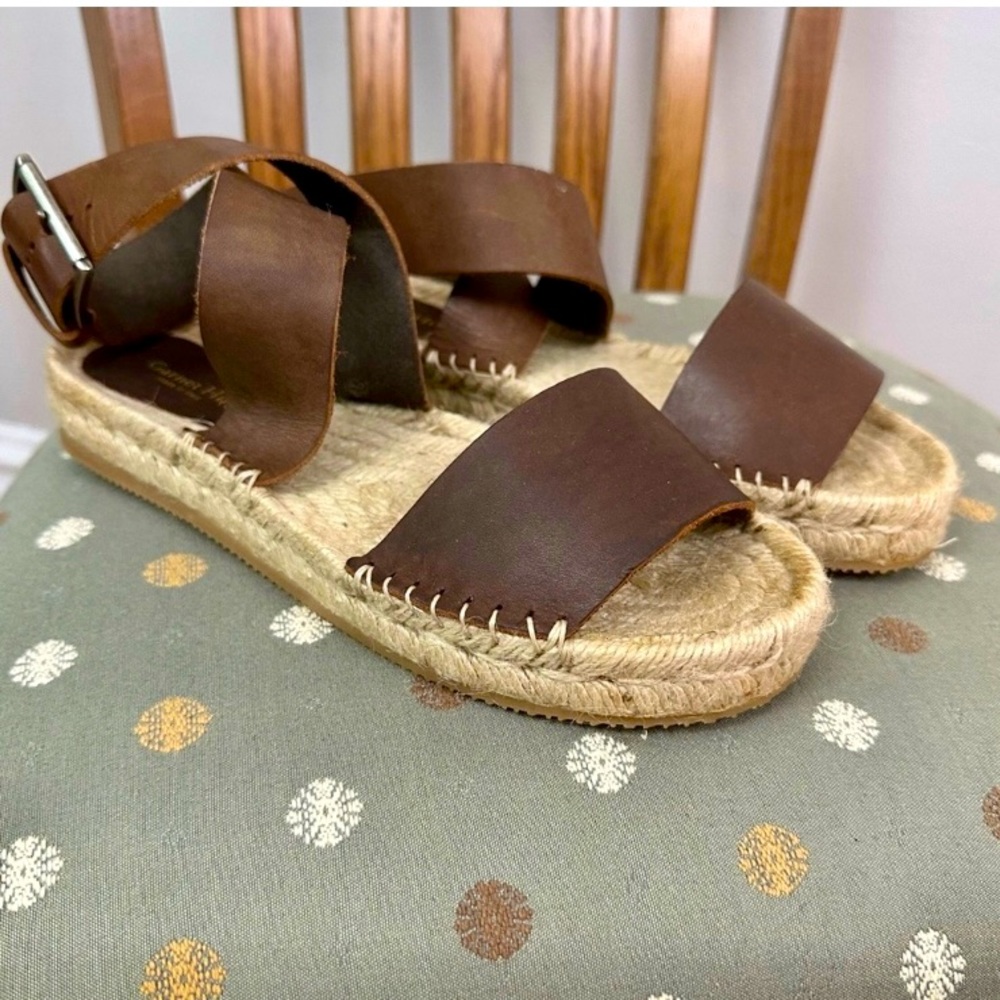 Garnet Hill Adeline Brown Leather Espadrille, Buckled Sandals Size 39 (9)